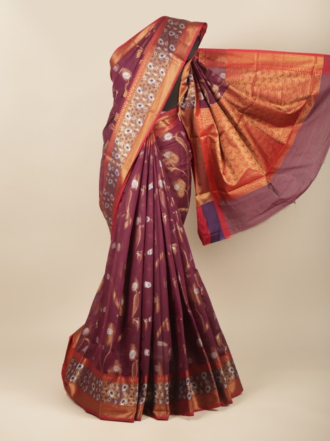 

Pothys Purple & Red Floral Zari Saree