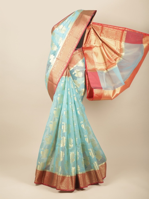 

Pothys Blue & Red Floral Zari Tissue Saree