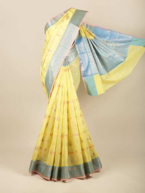

Pothys Yellow & Blue Woven Design Zari Saree