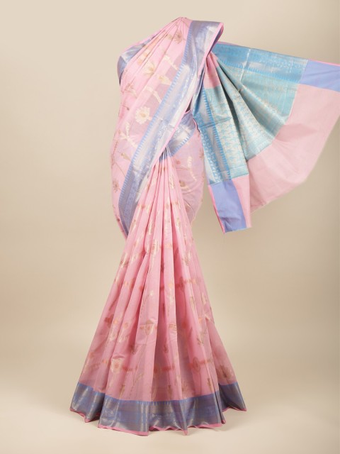 

Pothys Pink & Blue Floral Zari Saree
