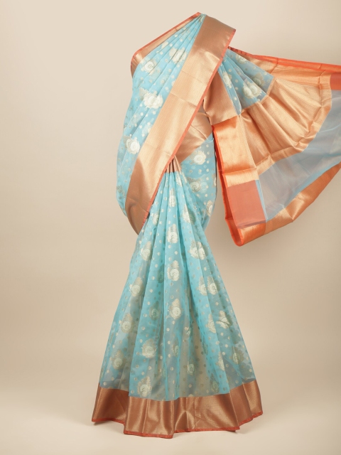 

Pothys Blue & Gold-Toned Ethnic Motifs Zari Tissue Saree