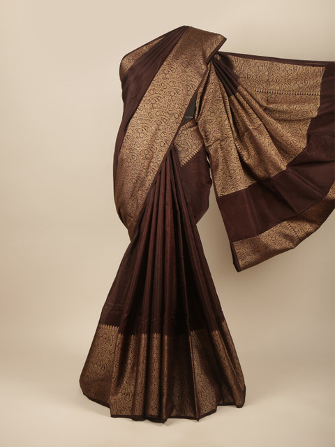 

Pothys Brown & Gold-Toned Paisley Zari Jute Silk Saree