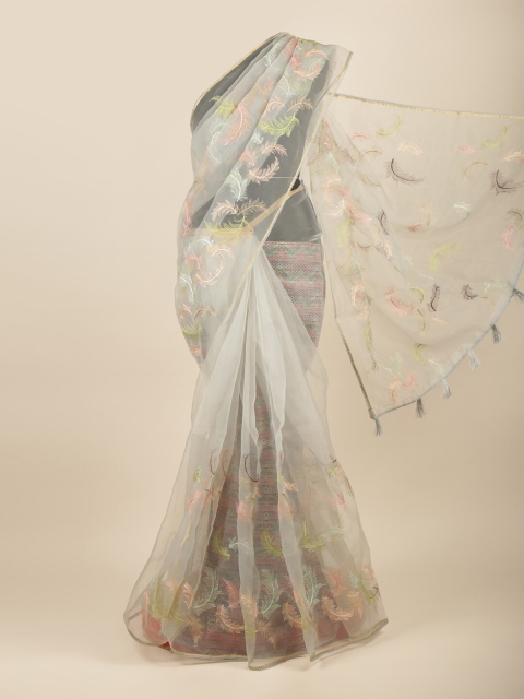 

Pothys Grey & Pink Floral Embroidered Tissue Saree