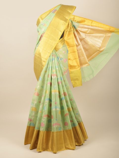 

Pothys Green & Gold-Toned Floral Zari Saree