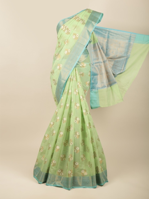 

Pothys Green & Blue Floral Zari Saree