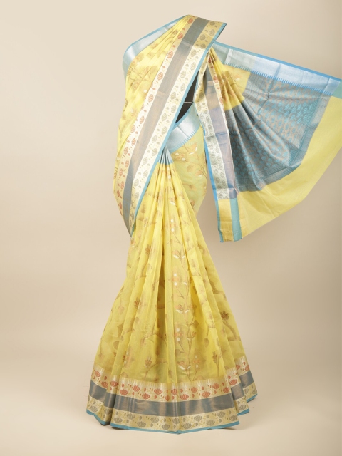 

Pothys Yellow & Blue Floral Zari Saree