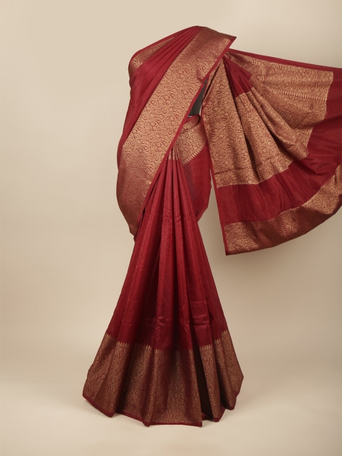 

Pothys Maroon & Gold-Toned Paisley Zari Jute Silk Saree