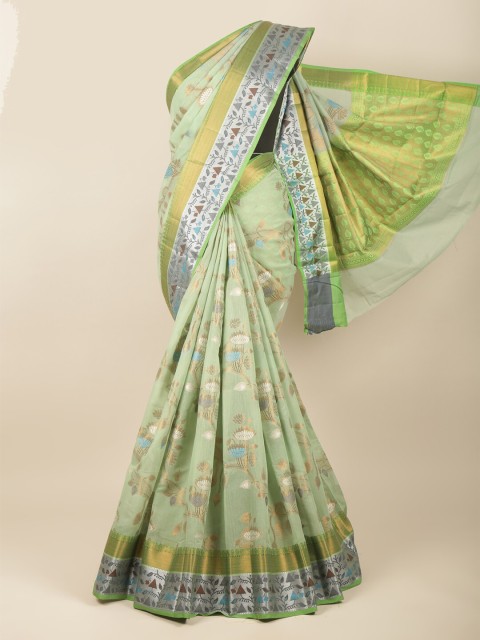 

Pothys Green & Gold-Toned Woven Design Zari Saree