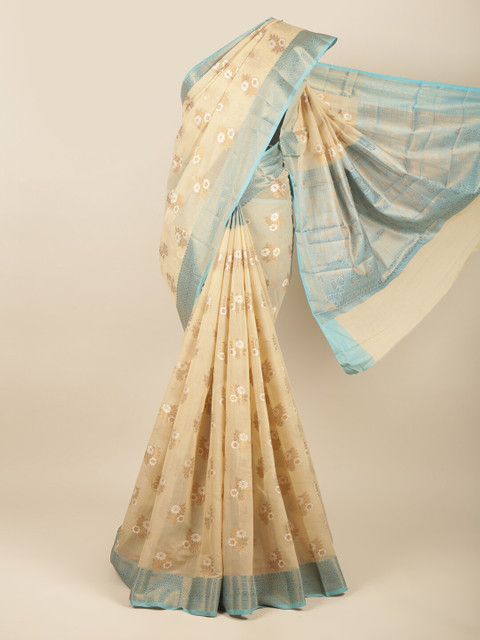 

Pothys Tan & Blue Woven Design Zari Saree