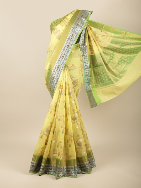 

Pothys Yellow & Green Floral Zari Saree