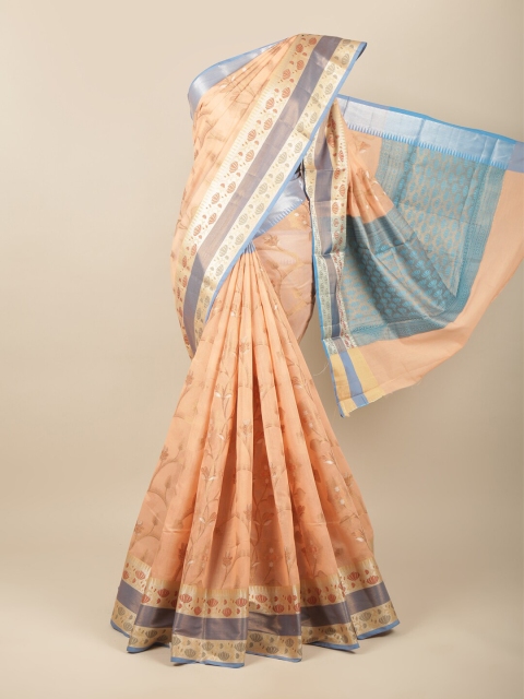

Pothys Peach-Coloured & Gold-Toned Woven Design Zari Saree