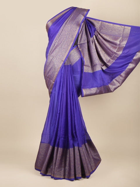 

Pothys Blue & Silver-Toned Zari Jute Silk Saree