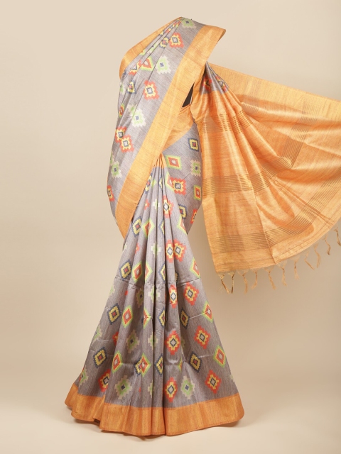 

Pothys Grey & Peach-Coloured Jute Silk Saree