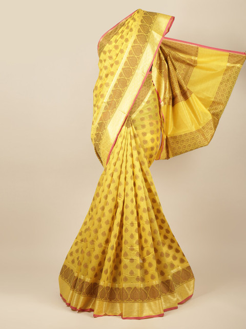 

Pothys Yellow & Gold-Toned Woven Design Zari Saree