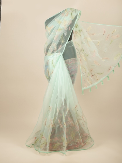 

Pothys Blue Embroidered Tissue Saree