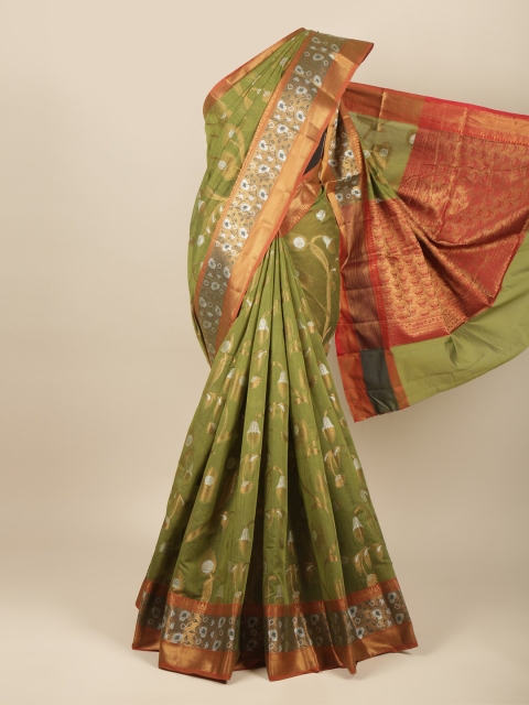 

Pothys Olive Green & Gold-Toned Woven Design Zari Saree