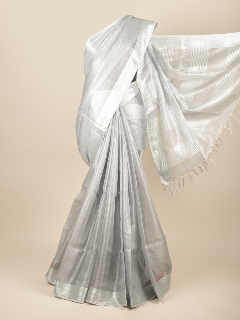 

Pothys Silver-Toned Zari Linen Blend Saree