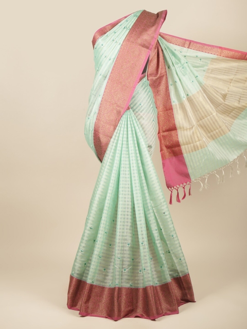 

Pothys Green & Magenta Floral Zari Tissue Saree