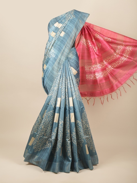 

Pothys Blue & Red Floral Jute Silk Saree