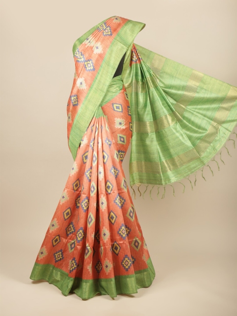 

Pothys Rust & Green Zari Jute Silk Saree