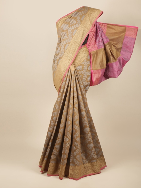 

Pothys Brown & Pink Floral Zari Saree