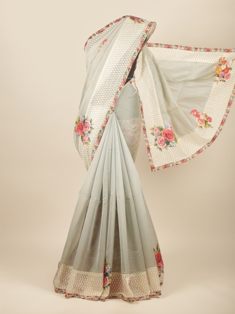 

Pothys Grey & Pink Floral Saree
