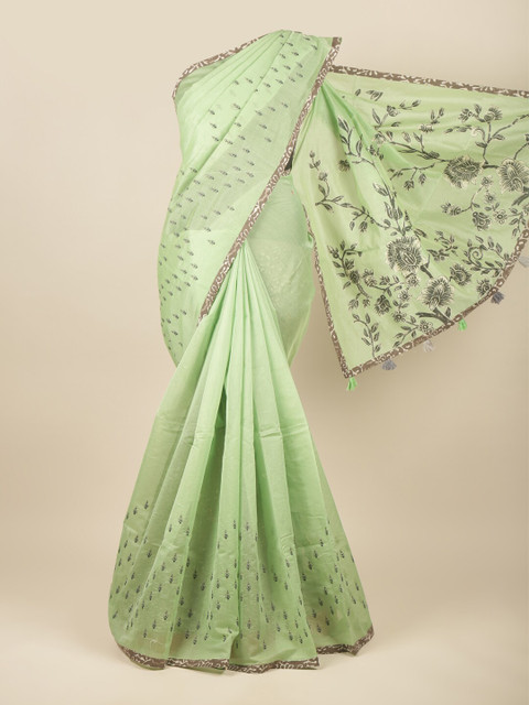 

Pothys Green & Grey Floral Printed Saree