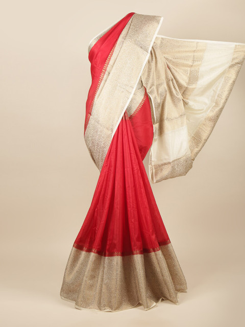 

Pothys Red & White Zari Jute Silk Saree