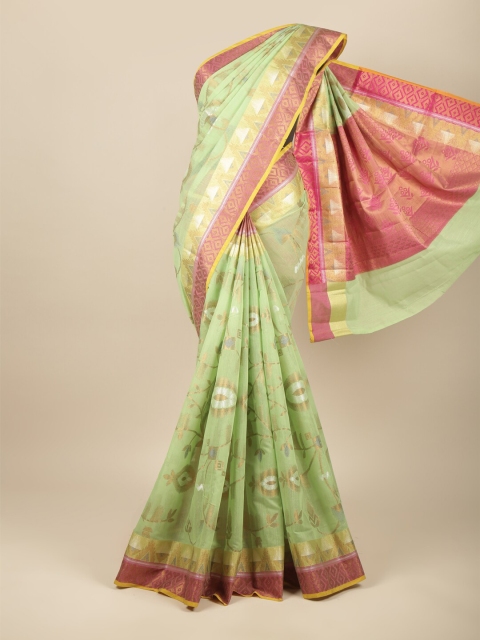 

Pothys Green & Magenta Floral Woven Zari Saree