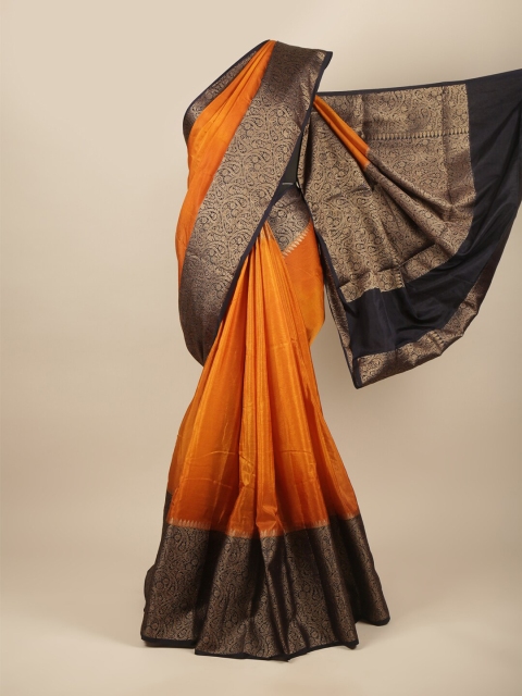 

Pothys Orange & Black Paisley Zari Jute Silk Saree