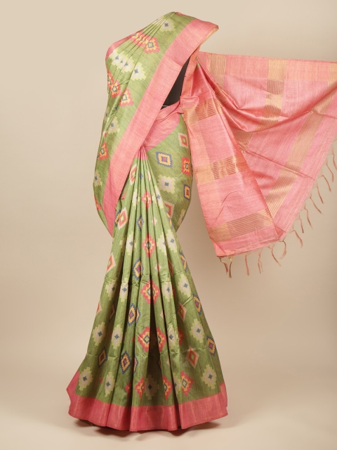 

Pothys Green & Peach-Coloured Jute Silk Saree