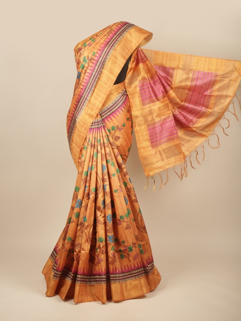 

Pothys Mustard & Green Floral Jute Silk Saree