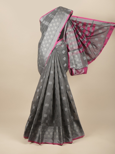 

Pothys Woman Grey & Silver-Toned Floral Zari Saree