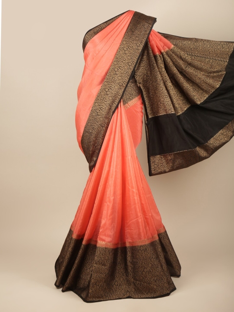 

Pothys Peach-Coloured & Black Zari Jute Silk Saree