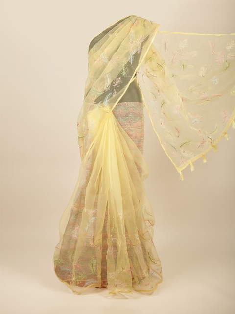 

Pothys Yellow & Pink Ethnic Motifs Embroidered Tissue Saree