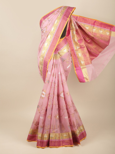 

Pothys Pink & Gold-Toned Floral Zari Saree