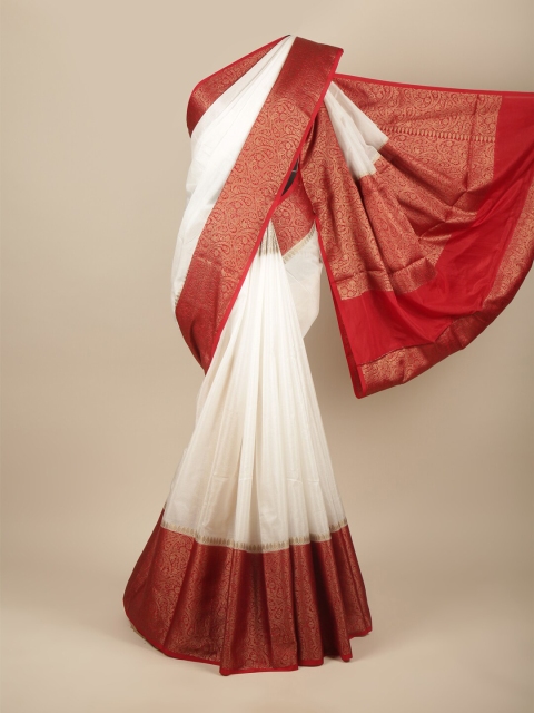 

Pothys White & Red Zari Jute Silk Saree