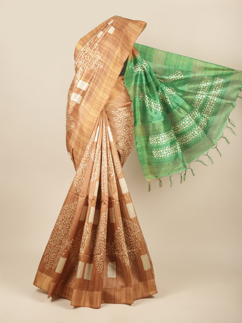 

Pothys Brown & Green Ethnic Motifs Jute Silk Saree