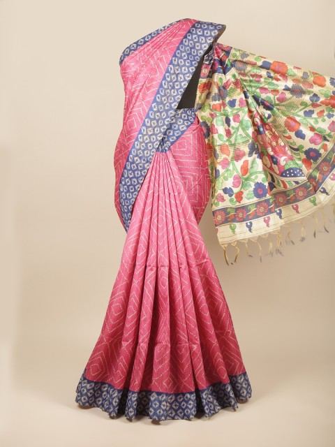 

Pothys Pink Floral Printed Jute Silk Saree