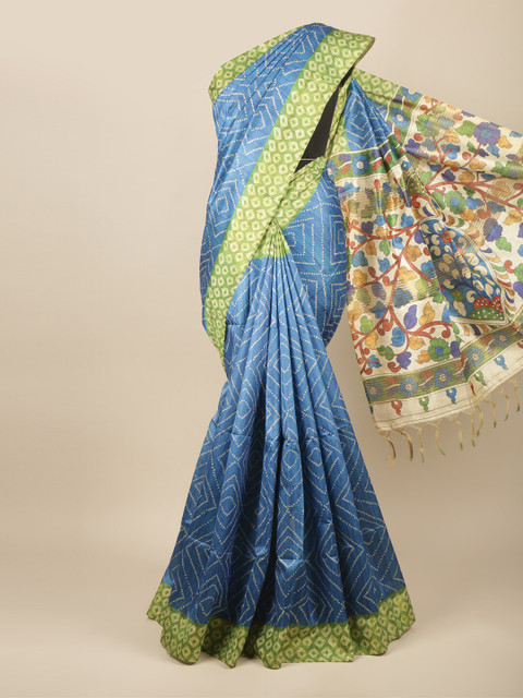 

Pothys Blue & Green Bandhani Jute Silk Saree