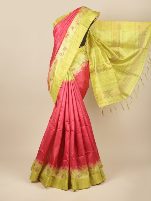 

Pothys Pink & Lime Green Zari Jute Silk Saree