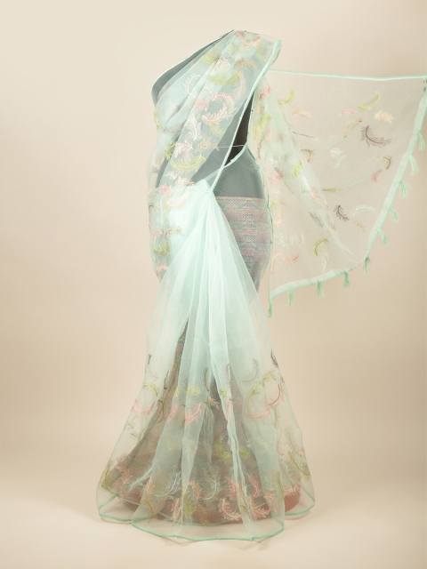 

Pothys Green & Pink Floral Embroidered Tissue Saree