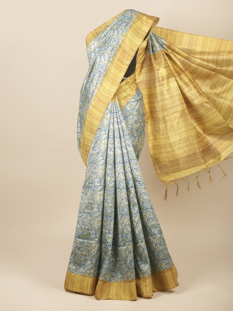 

Pothys Blue & Beige Floral Jute Silk Saree