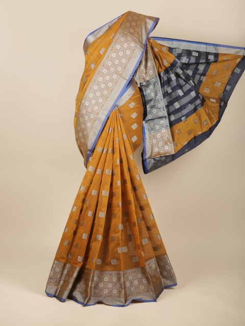 

Pothys Mustard & Blue Floral Zari Saree