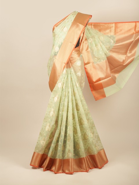 

Pothys Green & Red Floral Zari Tissue Saree