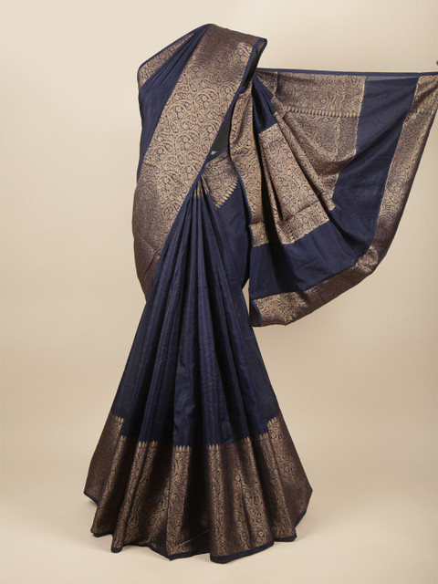 

Pothys Blue Solid Tussar Silk Saree