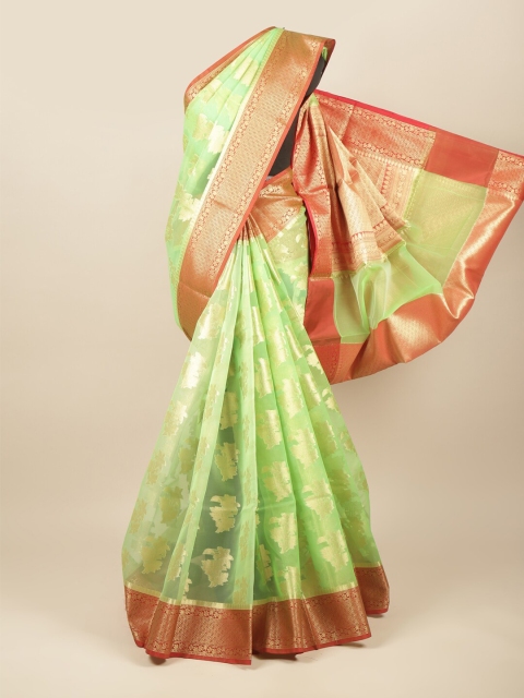 

Pothys Green & Orange Woven Design Zari Tissue Saree
