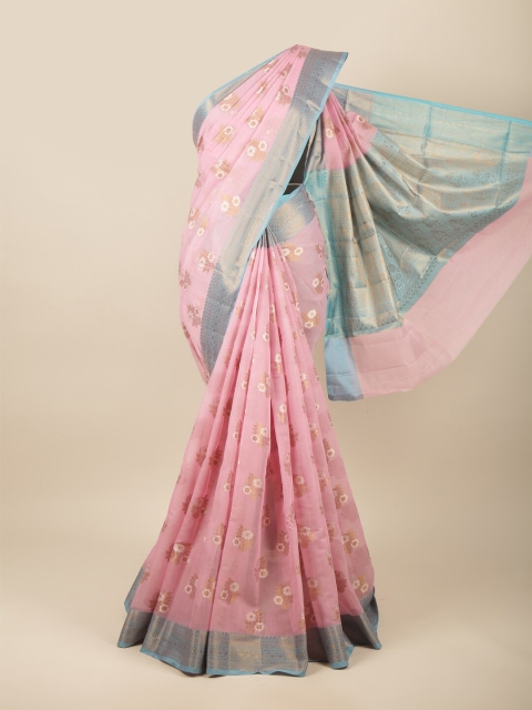 

Pothys Pink & Blue Woven Design Zari Saree