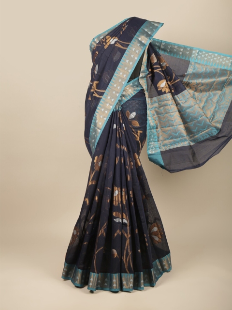 

Pothys Woman Blue & Gold-Toned Woven Design Zari Saree