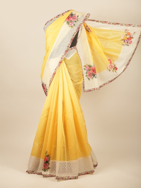 

Pothys Yellow Floral Printed Cotton Blend Saree